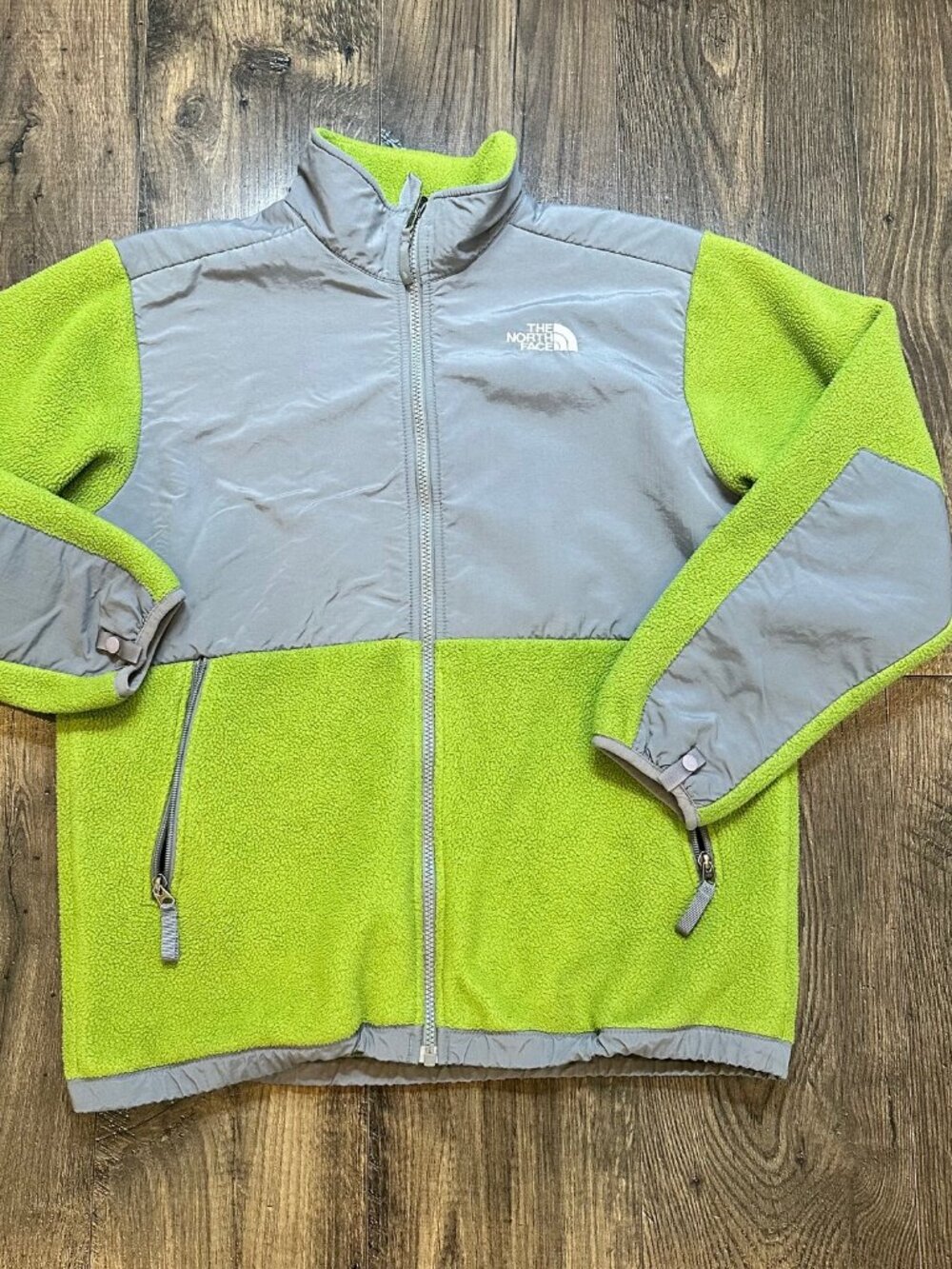GUC North Face Boy's Denali Fleece Full Zip Polartec Jacket Green and Gray XL